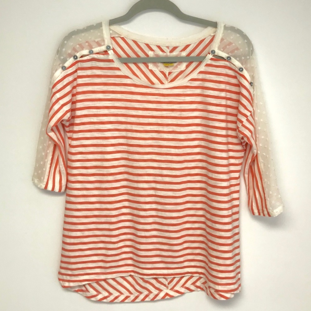 E135 Little Yellow Button | Mabel Swiss dot striped top